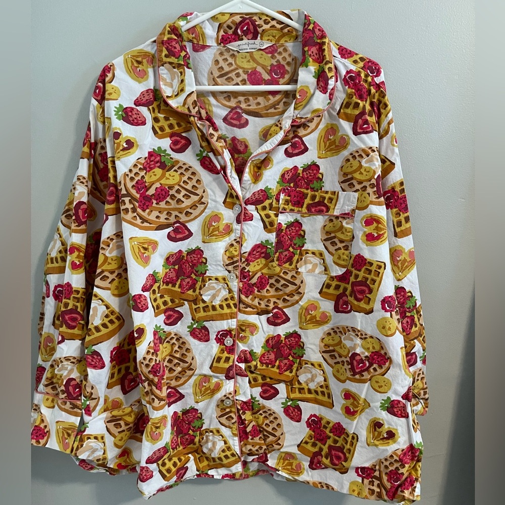 Printfresh Waffles in Bed Long Sleeve Pajama TOP ONLY